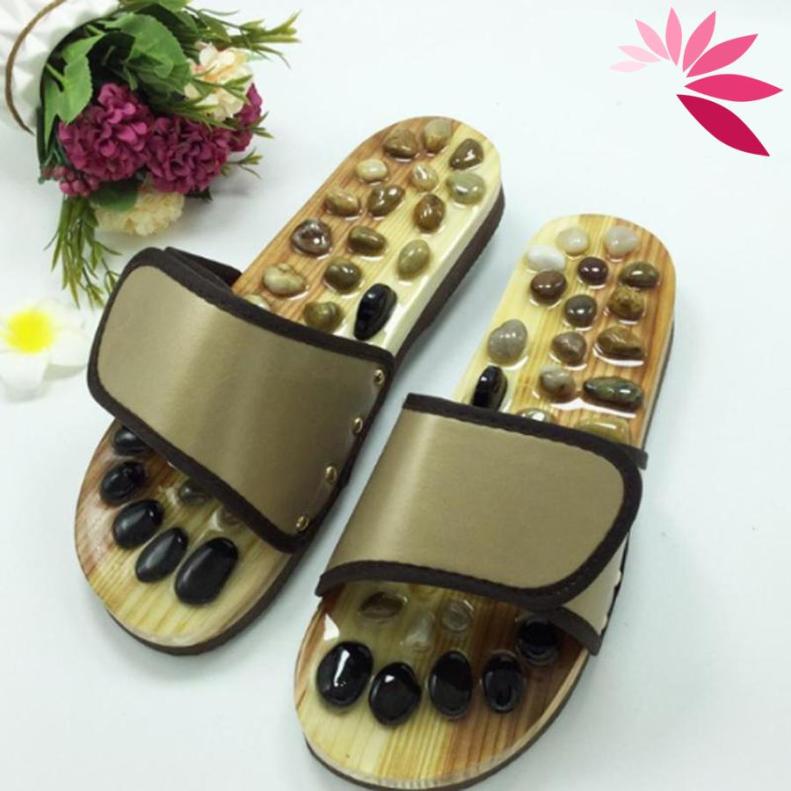 GÍA BUÔN) Dép Massage khảm đá Bấm huyệt bàn chân trên gỗ tự nhiên, Bấm Huyệt chân Giảm căng thẳng mệt mỏi size từ 37 đến 41 giá rẻ