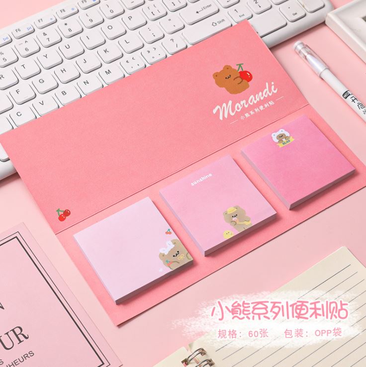 Set 3 tập giấy note Morandi gấu cute H180