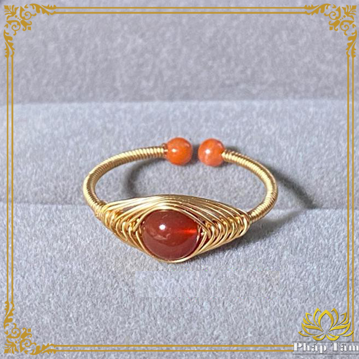 Nhẫn Lụa Handmade 14k Đá Mã Não Đỏ Cao Cấp - Pháp Tâm