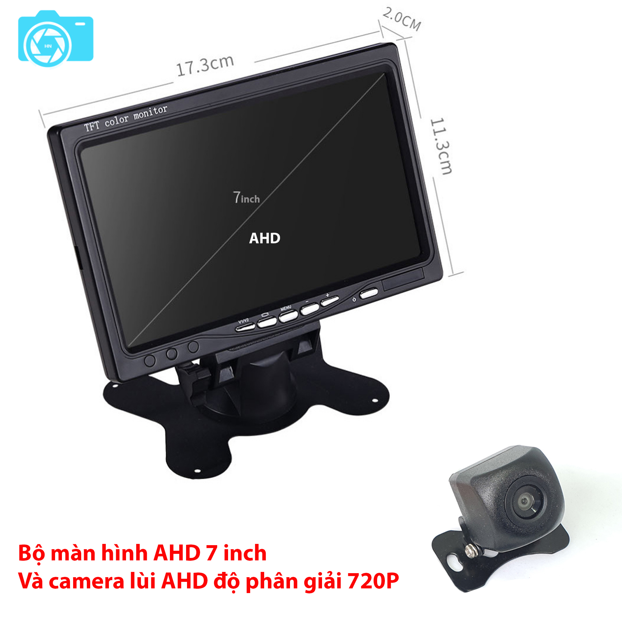 Màn hình taplo oto 7 inch, công nghệ AHD, và camera lùi độ phân giải 720P, dây tín hiệu dài 10m