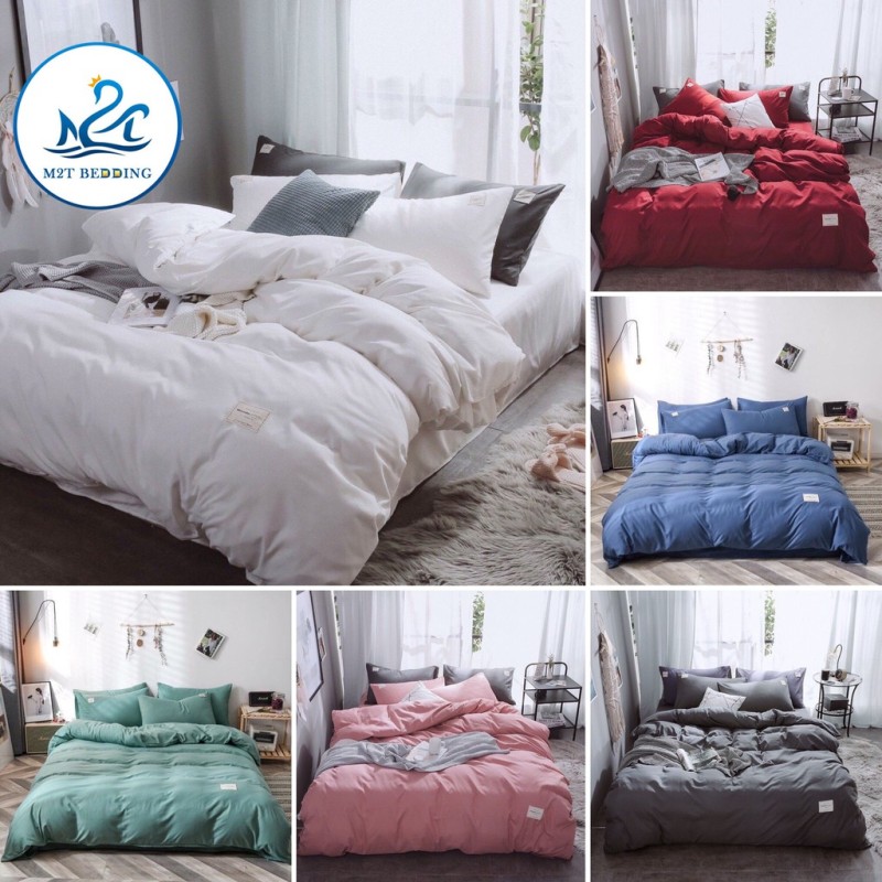Bộ chăn ga gối cotton tici M2T Bedding màu trơn - Grap nệm thun lạnh Hàn Quốc - Drap giường đệm đủ size