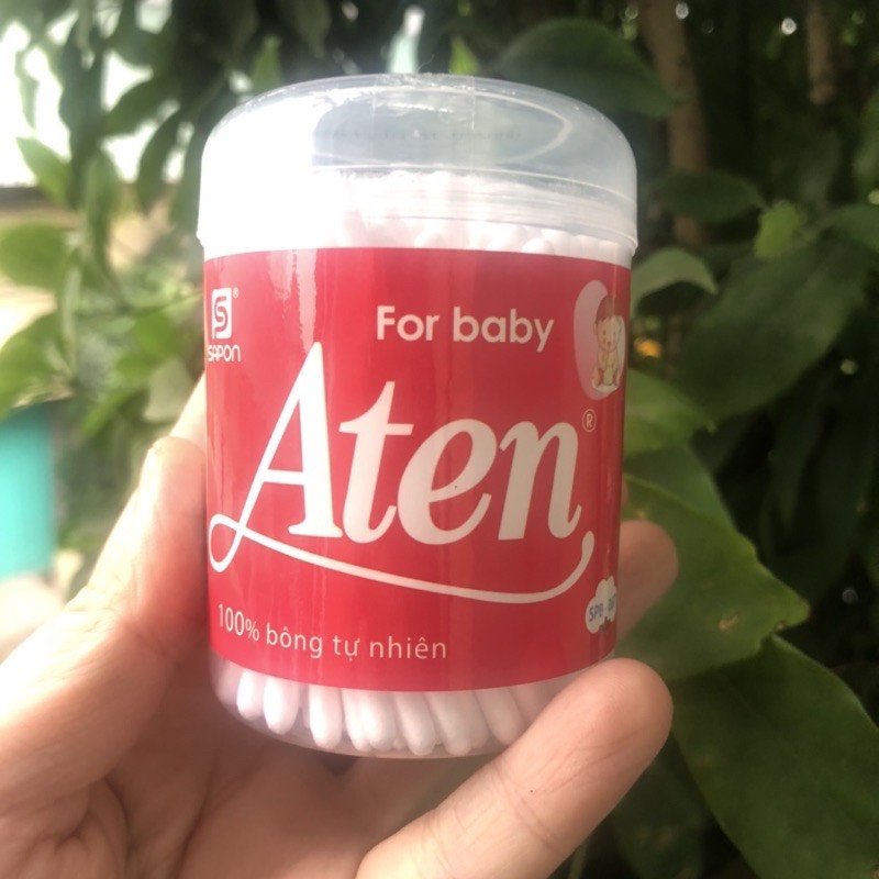 Hộp 100 que tăm bông Aten bông tự nhiên 100 % an toàn cho bé
