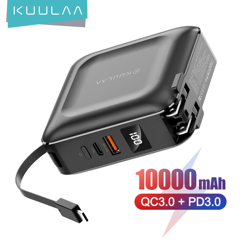 【50% OFF Voucher】KUULAA 2 in 1 Power Bank 10000mAh QC and PD Quick Charge Digital Display Power Bank 10000mAh QC PD 3.0 PoverBank Fast Charging PowerBank 10000 mAh USB External Battery Charger