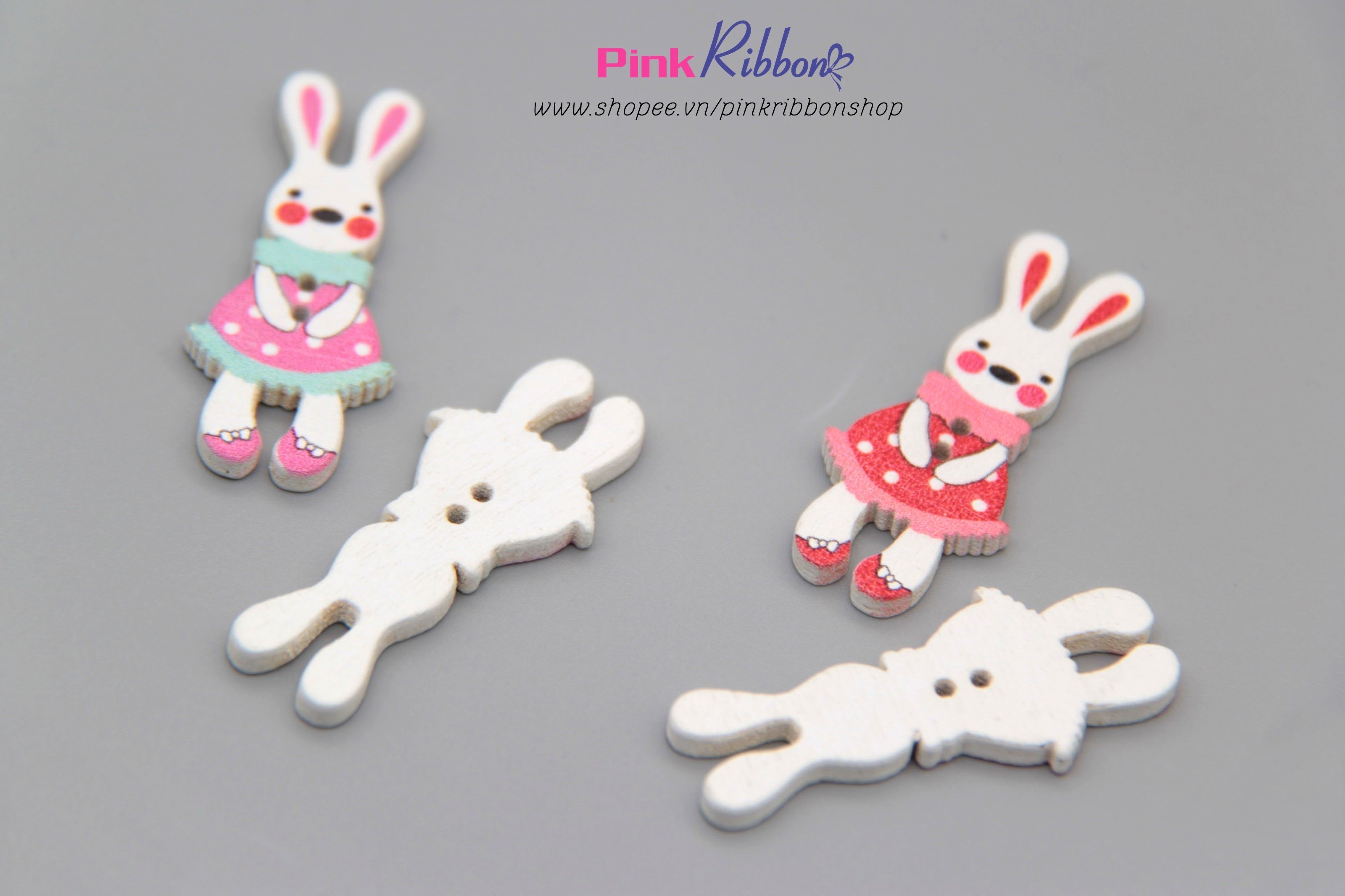 [Set 5c] Thỏ gỗ trắng cỡ 4cm x 1.7cm