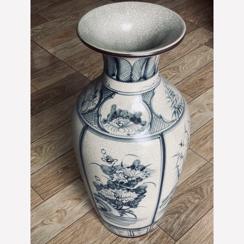 Lọ hoa, Bình bông thờ cúng men rạn vẽ tứ cảnh( Tùng cúc trúc mai) H43- gốm Bát Tràng