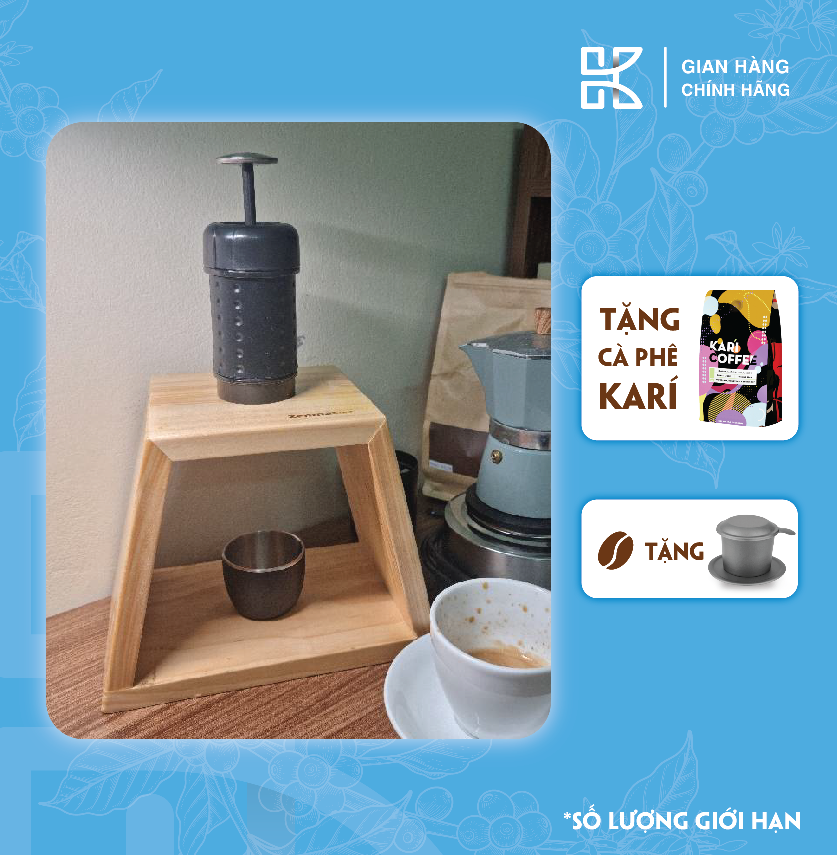 Giá đỡ/ kệ gỗ dùng để máy staresso mirage, phin, phễu pour over bằng gỗ tự nhiên 100%