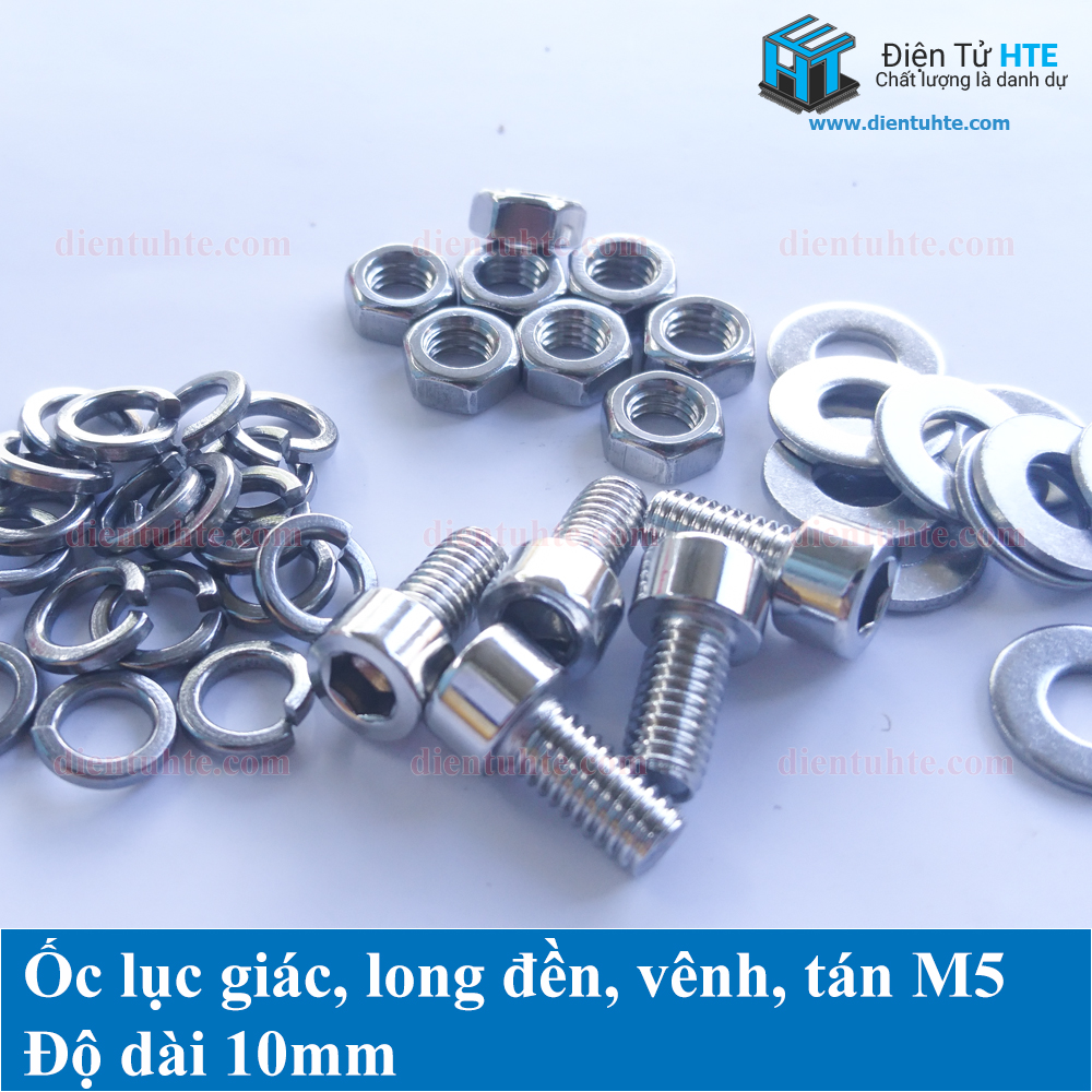 Ốc lục giác M5, kèm long đền, vênh, tán