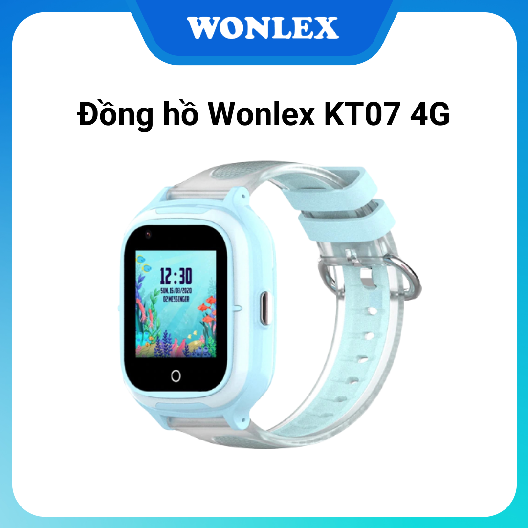Đồng hồ thông minh trẻ em Wonlex KT07 4G, Định vị đa chế độ GPS/A-GPS,  WIFI, GSM, Nghe gọi video, Chống nước, Phù hợp cho bé trai và bé gái, Hàng chính hãng BH 12 tháng