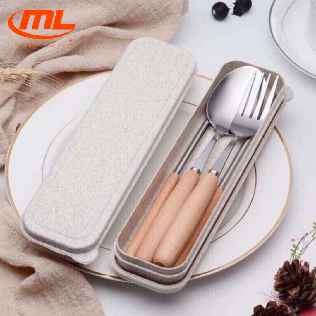 SET BỘ ĐŨA THÌA 3 MÓN INOX CÁN GỖ