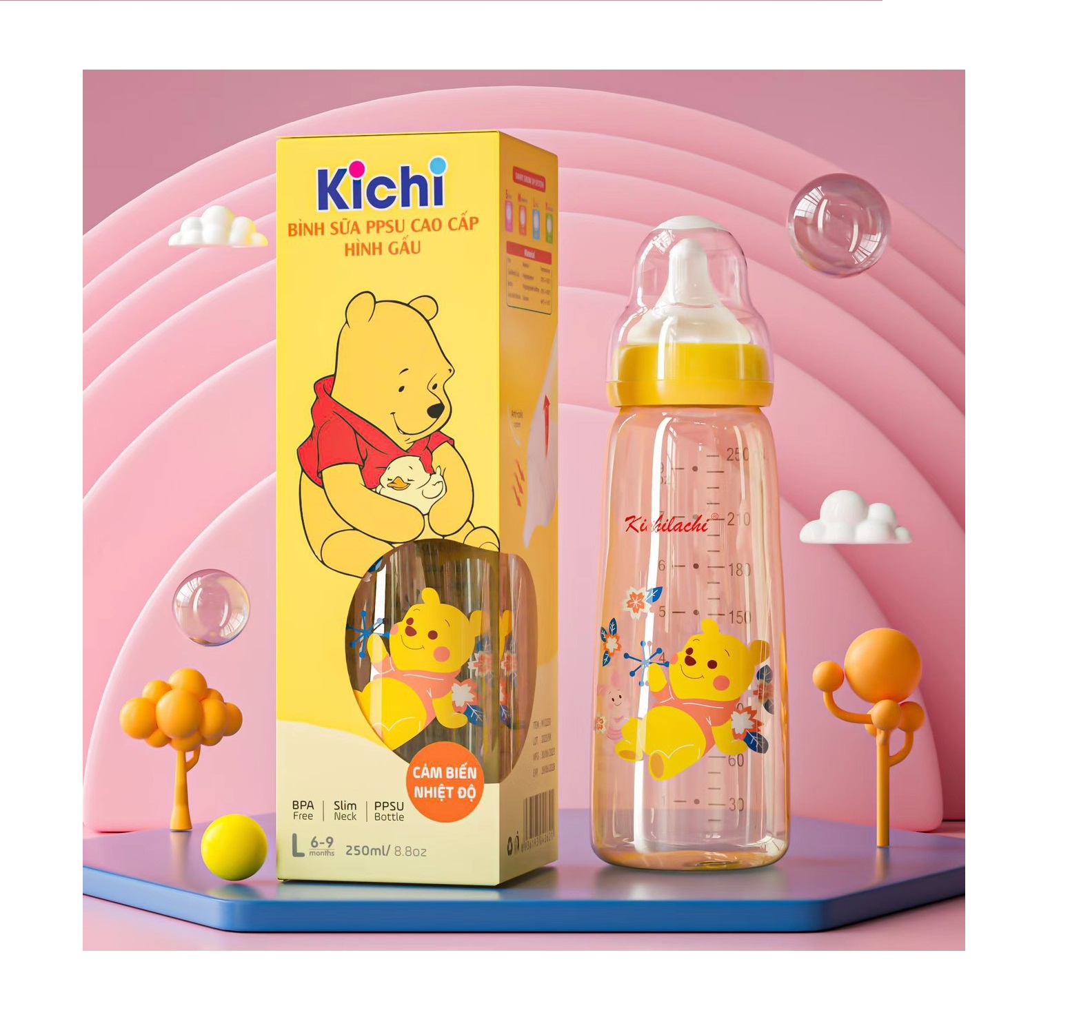 Bình sữa cổ hẹp Kichilachi PPSU cao cấp 80ml - 150ml - 250ml