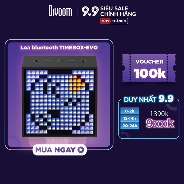 [SĂN VOUCHER 7%] Loa bluetooth thông minh Divoom Timebox-Evo, màn hình LED 256 Full RGB, đồng hồ báo thức, ghi âm