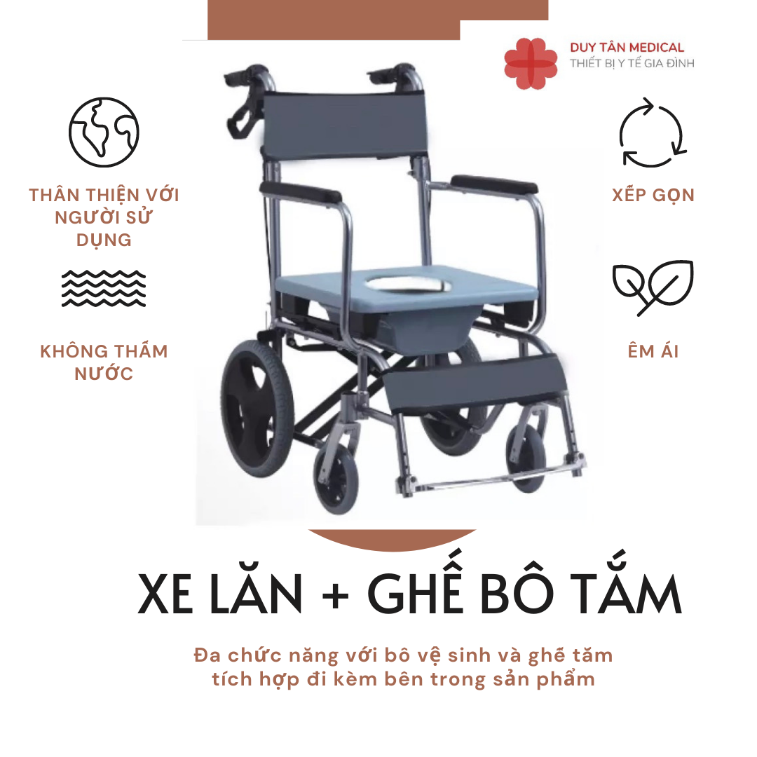 Xe lăn kết hợp ghế tắm và bô vệ sinh