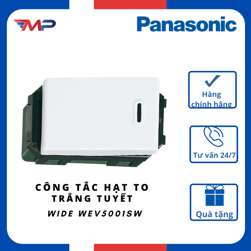 Công tắc 1 chiều hạt to wide panasonic wev5001sw gía 1hộp 10 cái