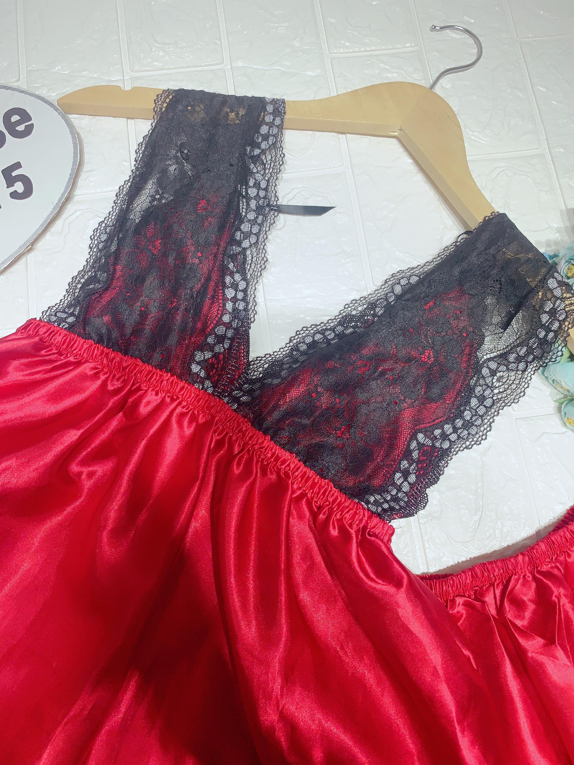 Bộ phi lụa đùi phối ren mềm bản lớn sexy