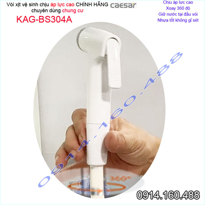 Vòi xịt vệ sinh Caesar KAG-BS304A giữ nước xoay 360 độ và chiu áp lực mạnh chung cư nhà cao tầng siêu bền sử dụng tốt