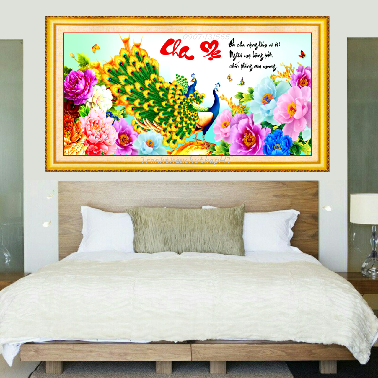 Tranh đính đá - Tranh thêu chữ thập Cha mẹ LV3166 - tự thêu