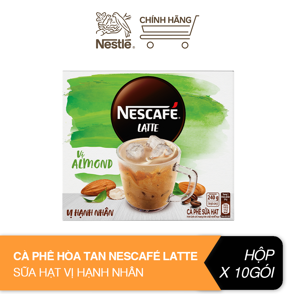 Cà phê hòa tan NESCAFÉ Latte Sữa Hạt Vị Hạnh Nhân (Hộp 10 gói x 24g)