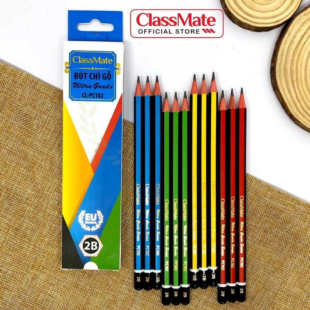Hộp 12 chiếc bút chì gỗ 2b class mate nét viết êm tay, ruột mềm cl-pc102