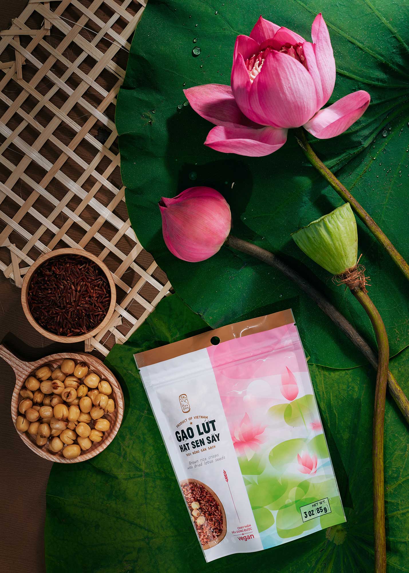 Combo 3 Túi Gạo Lứt Hạt Sen Sấy Hoa Sen (85g/Túi)