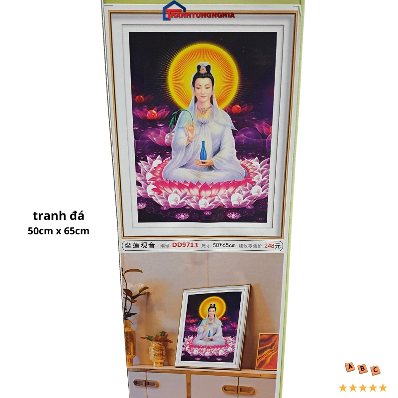 Tranh đính đá, tranh thêu chữ thập quan thế âm bồ tát