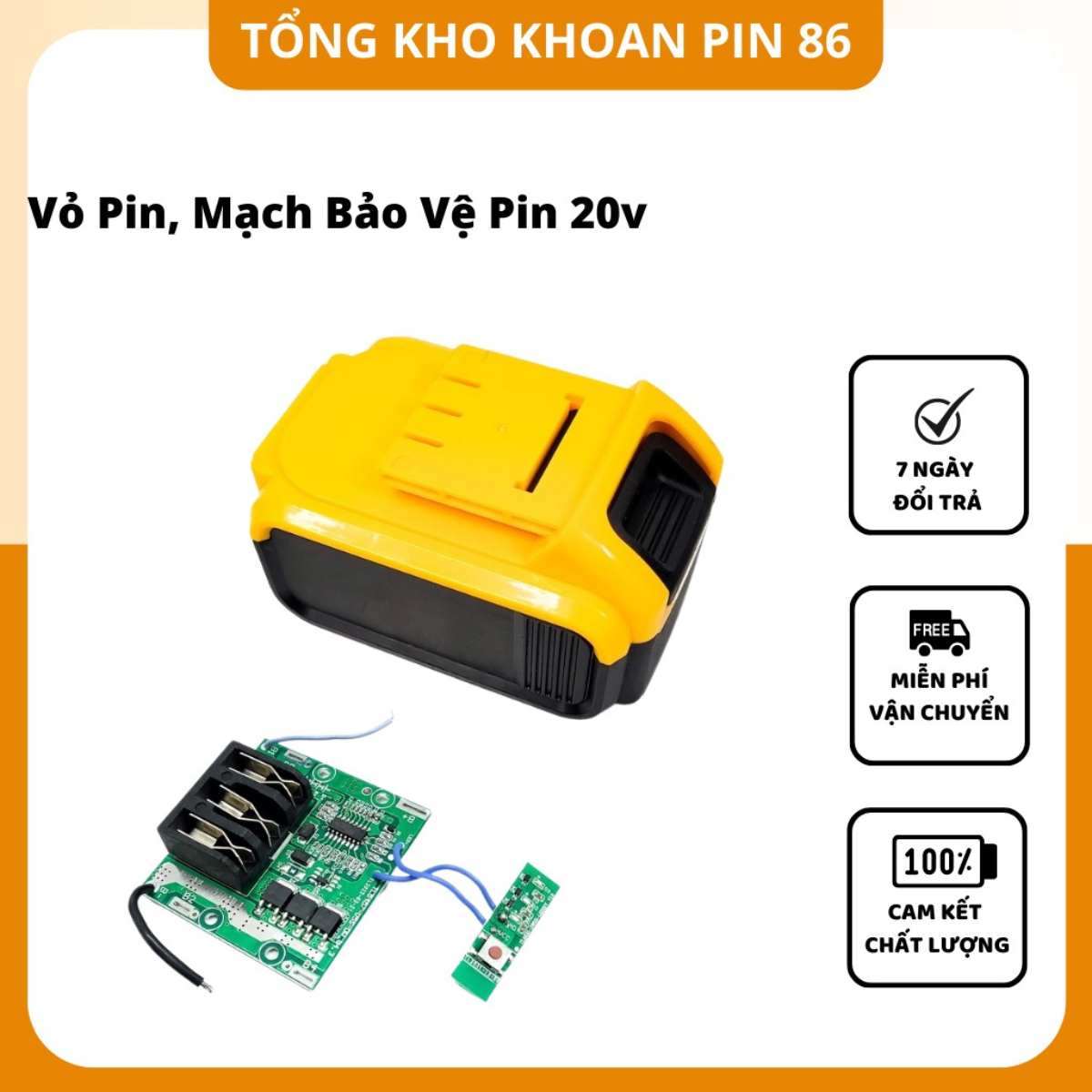 Vỏ pin, mạch bảo vệ pin 20v 10 cell có đèn led báo pin