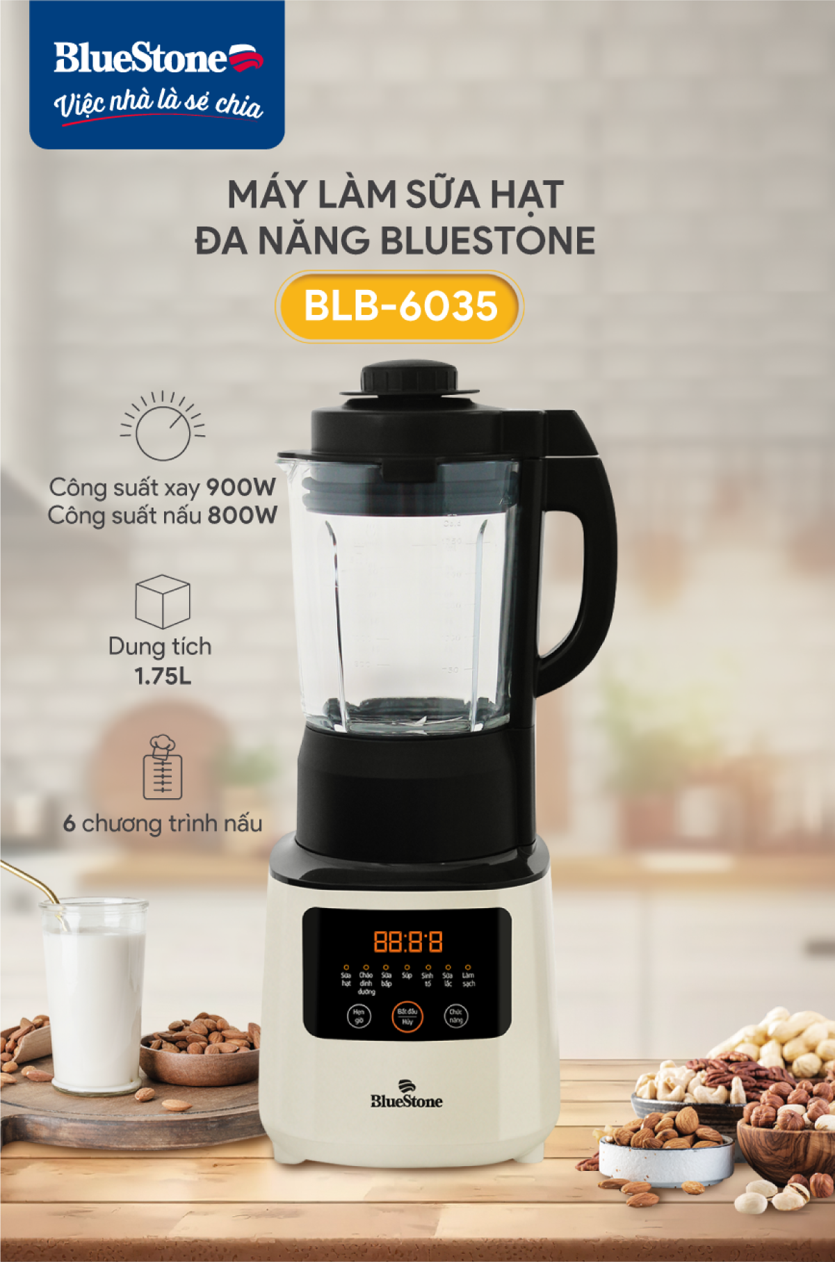 Bluestone blb-6035-900W-1,75 L multi-function food processor-6 cooking grinding mode-2 years warranty-authentic