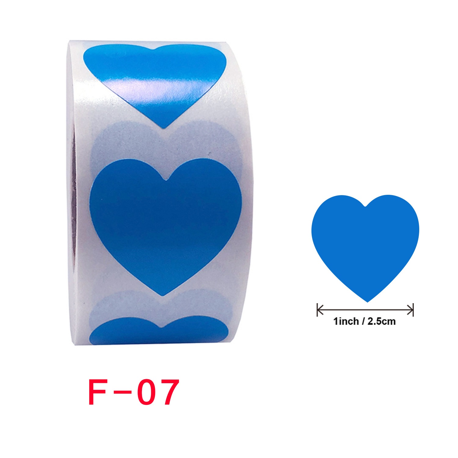 Cuộn 500 tem Sticker Trái tim in màu tự dính 2.5cm