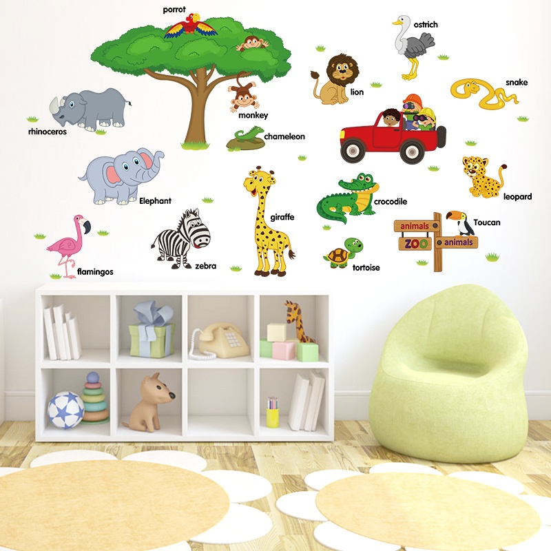 Decal dán tường động vật, dạy tiếng Anh cho bé