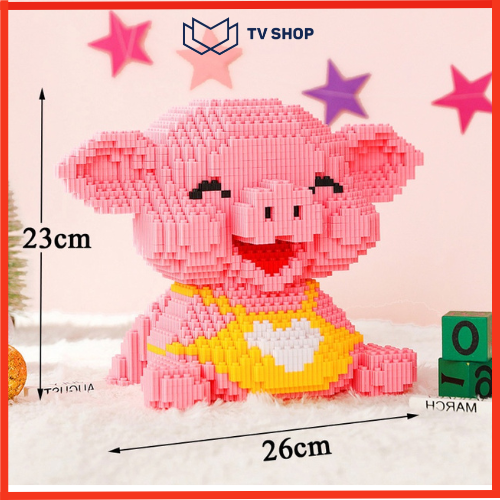 Le gô Heo Hồng Hello Kitty size to đồ chơi xếp hình dễ thương mô hình 3d bộ đồ chơi lắp ráp