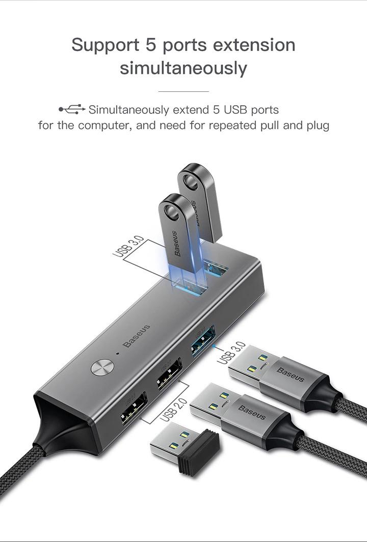 Bộ HUB chuyển đổi Type C sang 5 cổng USB 3.0 (Type C 3.0 to 3 USB3.0 + 2 USB2.0 OTG HUB)