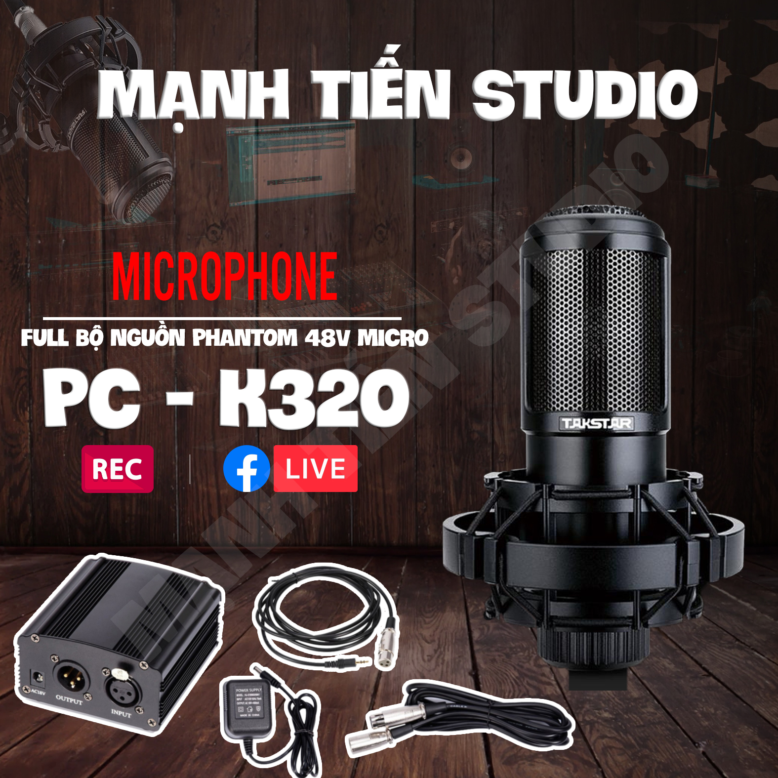 micro takstar pc K-320 + nguồn 48v + canon + xlr 3.5
