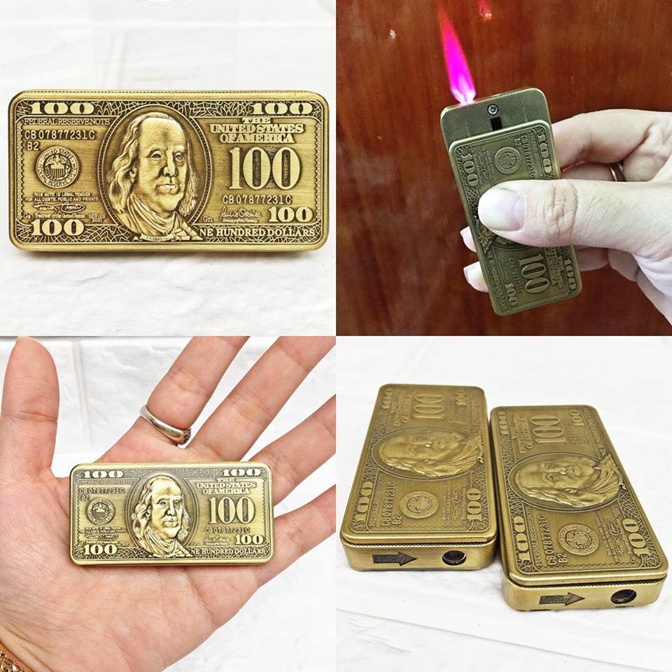 Bật Lửa Khè Trượt Hình Tiền 100 Đ.ô Độc Lạ -(Xài Gas)