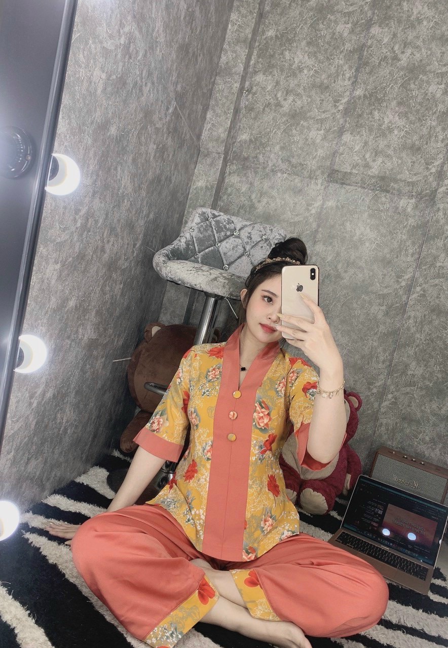Đồ lam đi chùa # bộ bà lai lụa họa tiết thổ cẩm mẫu 2# quần áo nữ cao cấp