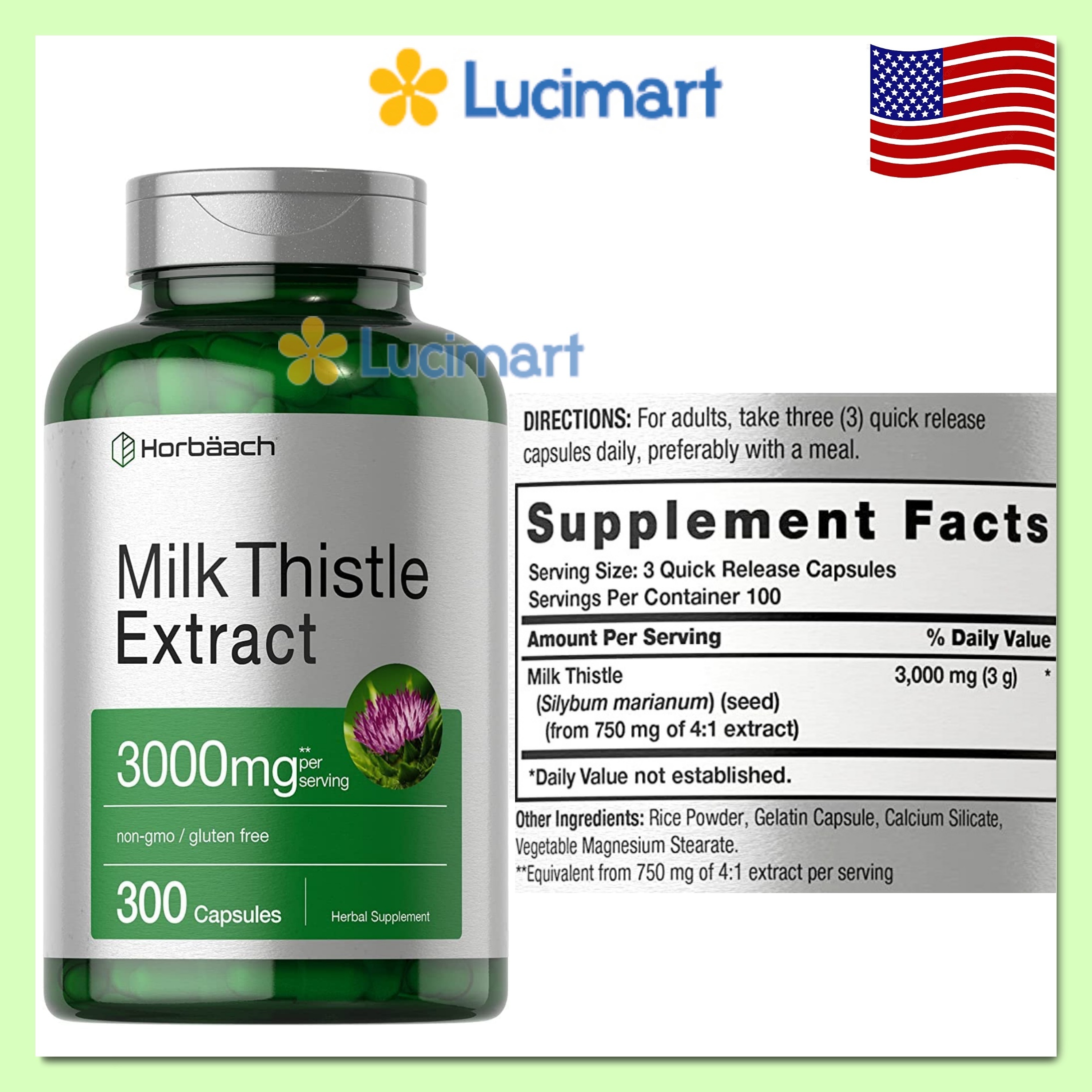 Viên uống thải độc gan Milk Thistle 3000mg Horbaach hũ 300 viên