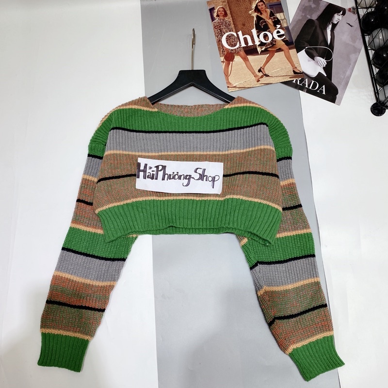 Áo len kẻ xanh croptop hót hít 12(kèm ảnh thật và video)