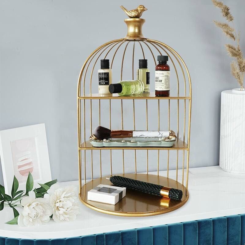 KỆ LỒNG CHIM 3 TẦNG ĐỰNG MỸ PHẨM NƯỚC HOA ĐỒ DÙNG CÁ NHÂN NHIỀU NGĂN TIỆN LỢI, KỆ LỒNG CHIM KIM LOẠI ĐỘC ĐÁO TRANG TRÍ BÀN TRANG ĐIỂM PHÒNG KHÁCH PHÒNG NGỦ