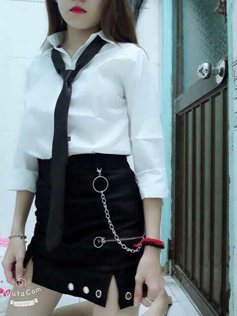 [HCM]SET ULZZANG CHÂN VÁY KAKI CAVAT DÂY