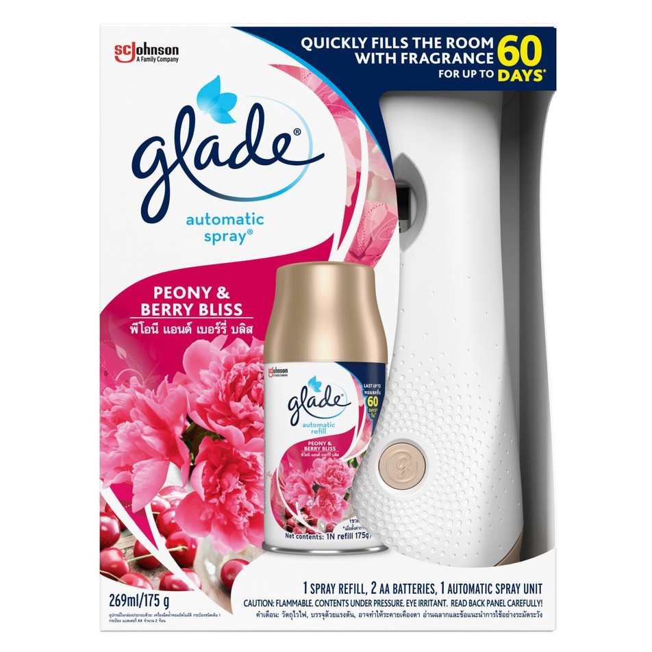 Máy xịt thơm phòng tự động Glade Automatic Spray 3in1 lưu hương lên đến 60 ngày sẵn 2 pin AA theo máy