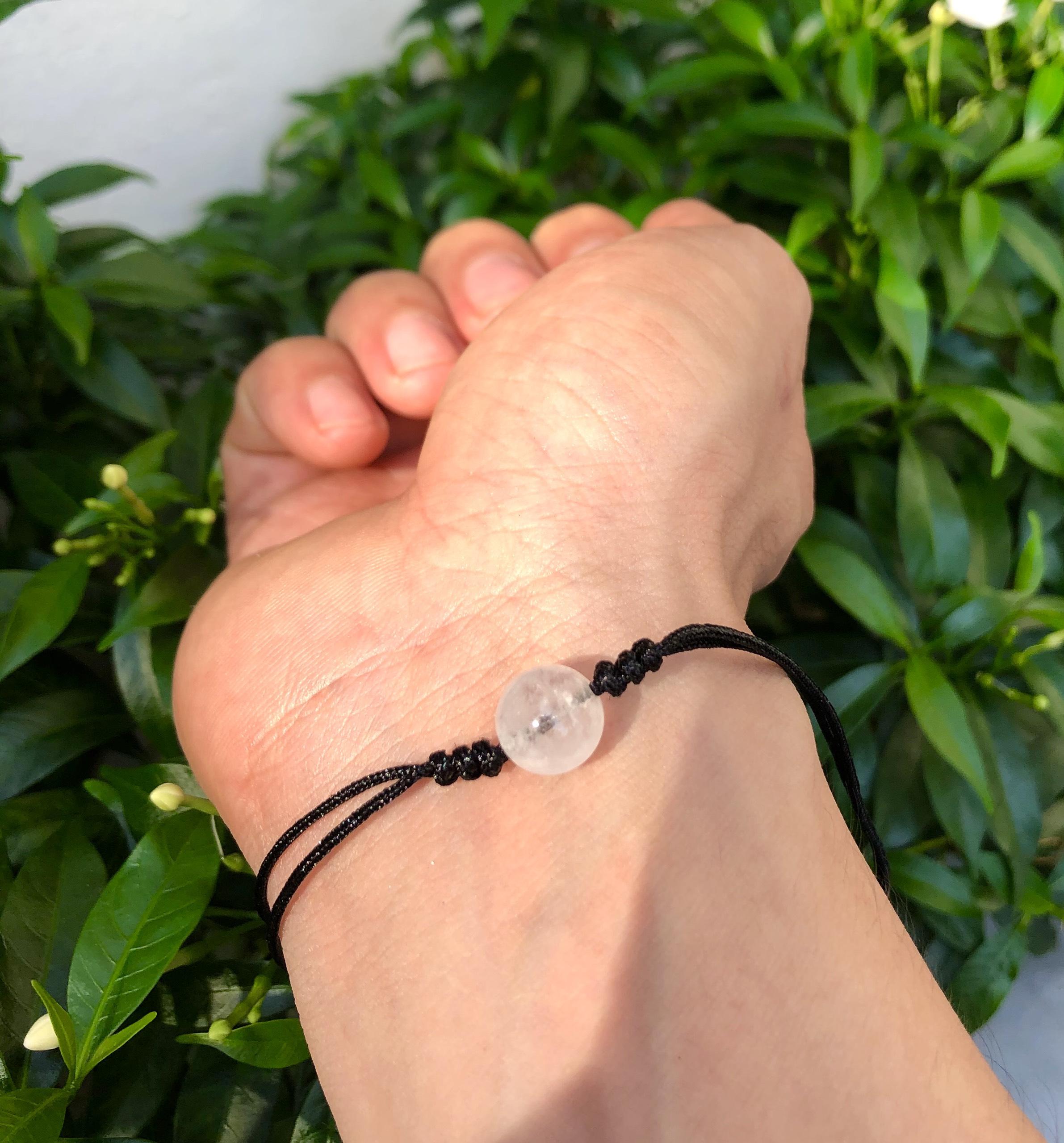 [FreeshipMAX] vòng tay đá thạch anh trắng đan dây đen tự nhiên