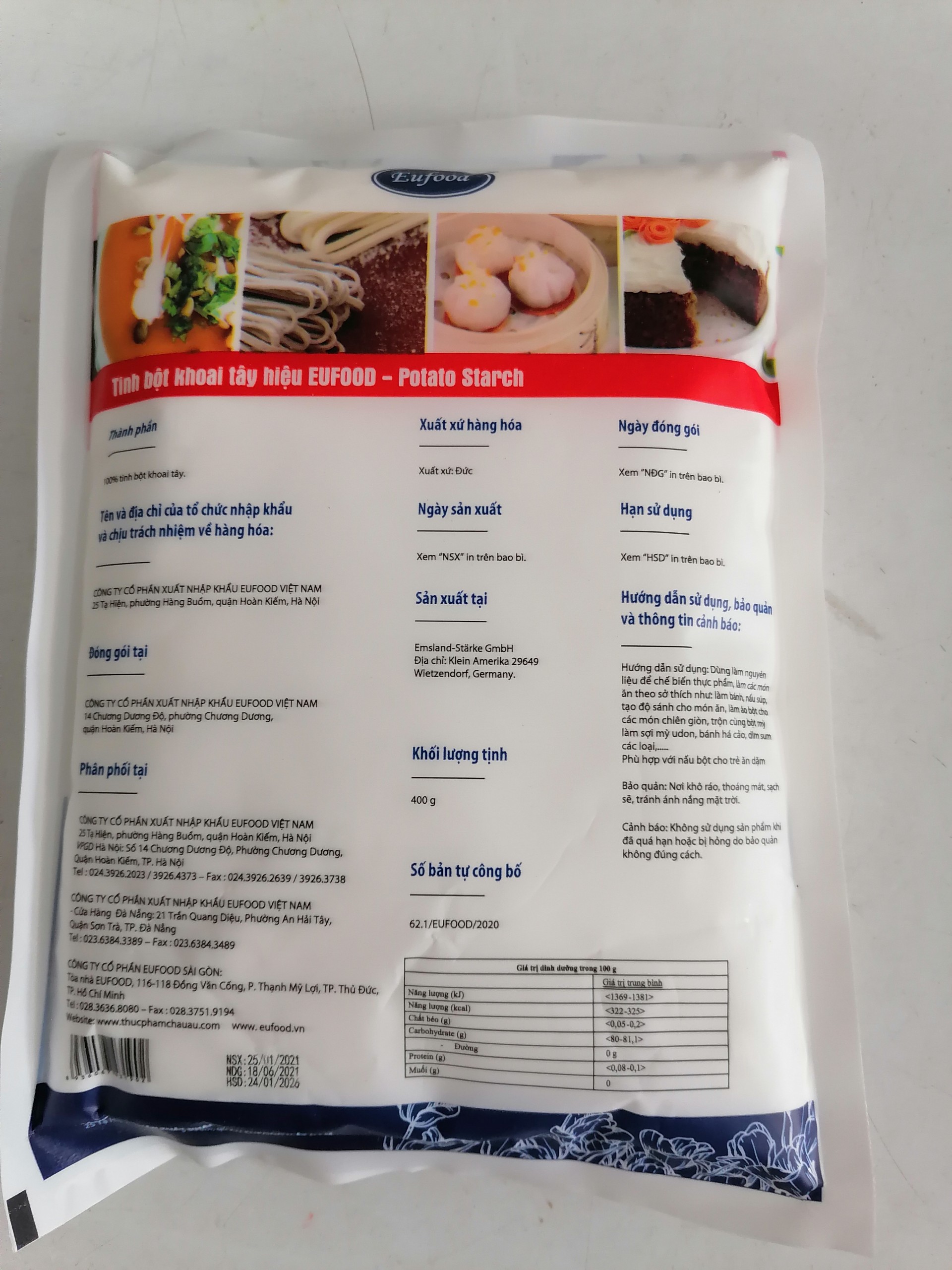 [400g] TINH BỘT KHOAI TÂY [Germany] EUFOOD Potato Starch (euf-hk)