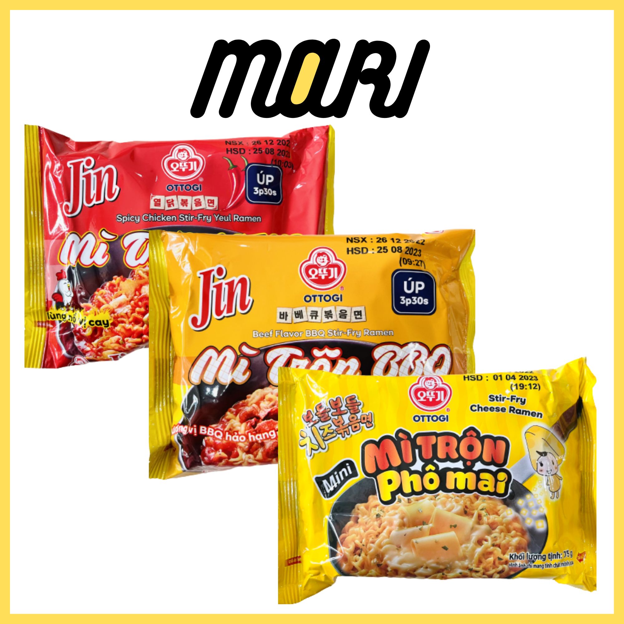 Mì trộn Ottogi gói mini nhiều vị (phô mai, BBQ, vị gà cay) 70g, 80g
