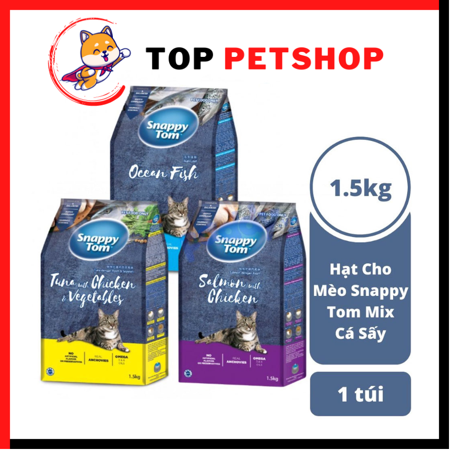 Hạt Snappy Tom dinh dưỡng cho mèo, Hạt cho mèo Snappy Tom Topping cá cơm.