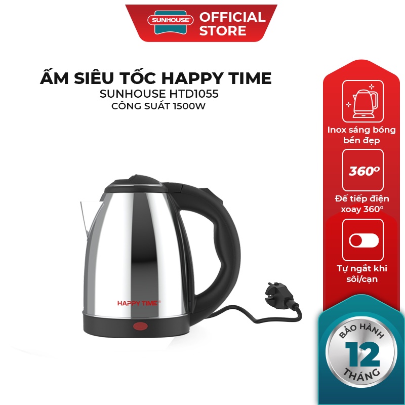 Ấm siêu tốc Inox 1.5L Happy Time HTD1055