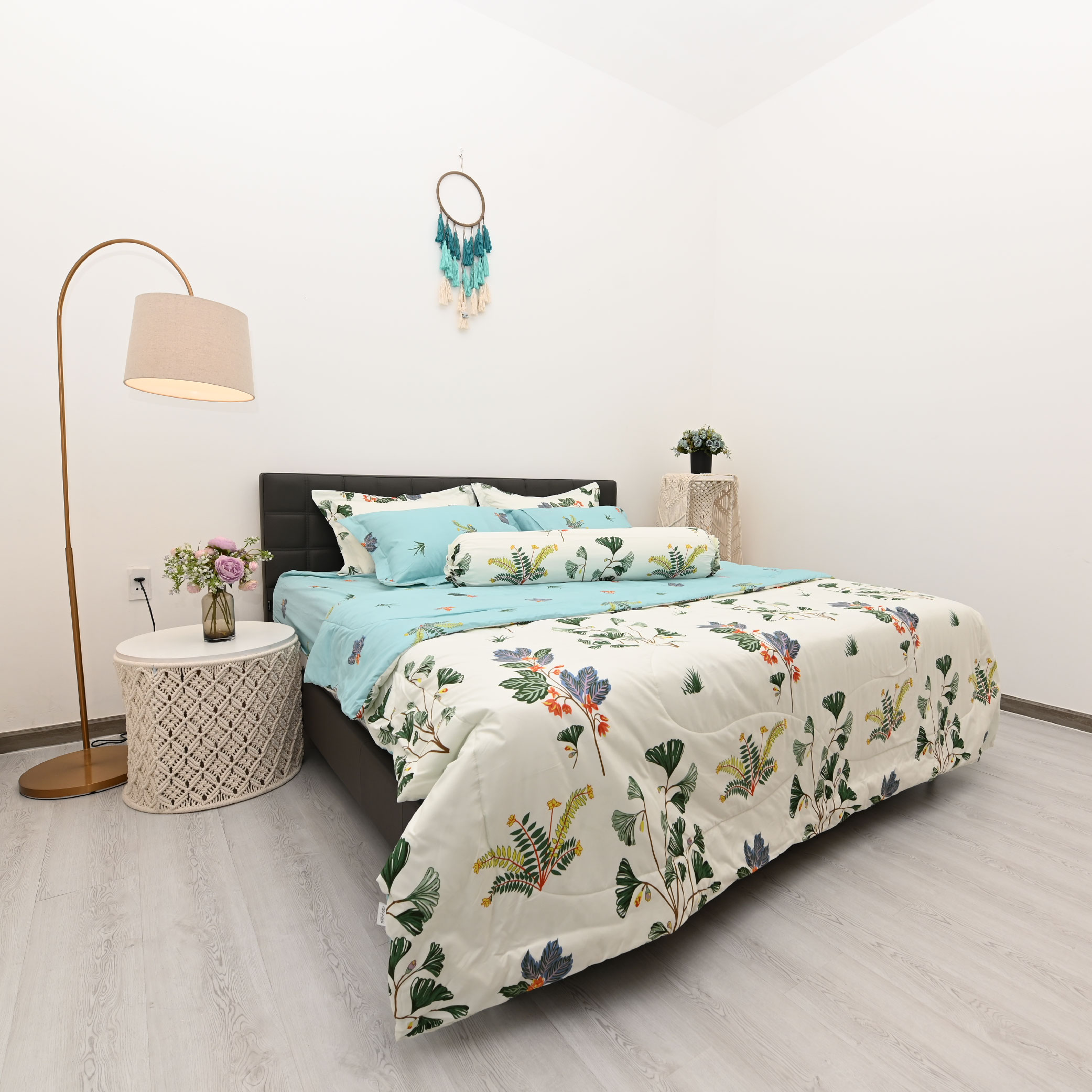 Bộ 5 món drap, áo gối kèm mền Stefani - ST200049 - Bộ chăn ga gối cotton 1m6x2m, 1m8x2m