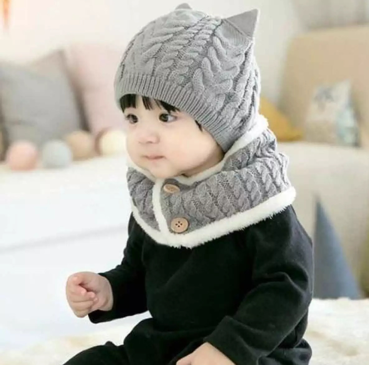 MŨ LEN KÈM KHĂN CỔ CHO BÉ