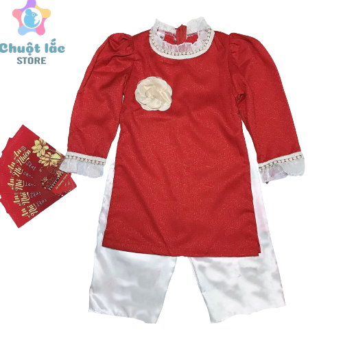 Xả kho Áo Dài Cách Tân Bé Gái Màu Đỏ Chất Gấm Ánh Kim 8kg Đến 22kg