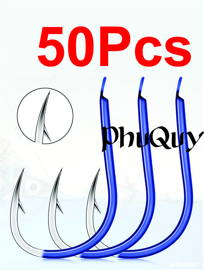 Hộp 50 Lưỡi Câu Cá Có Ngạnh - Xanh Dương (Mã:SP)