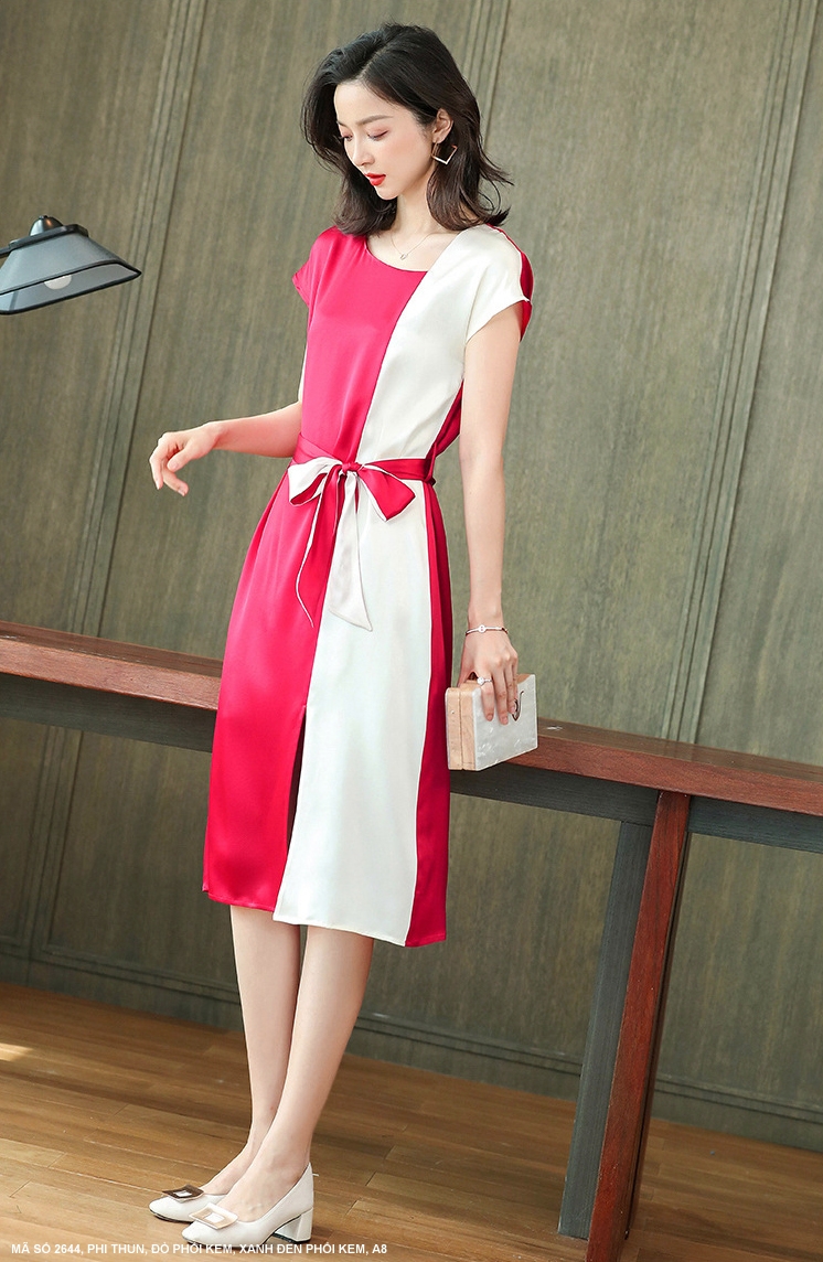 MYDU SHOP | MS 2644 ĐẦM SUÔNG PHI LỤA CỘT NƠ EO DUYÊN DÁNG – THANH LỊCH, DỄ MẶC.