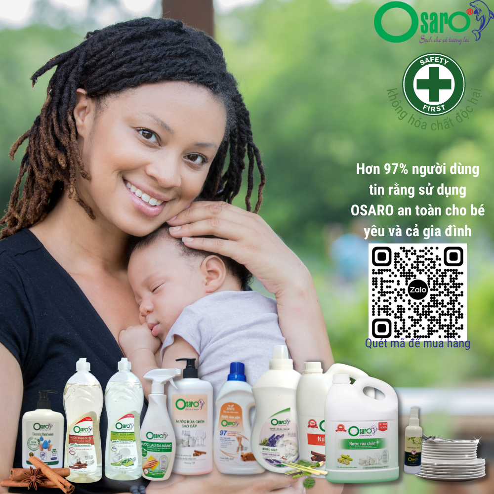 Nước rửa chén Oganic OSARO 1kg tinh dầu quế