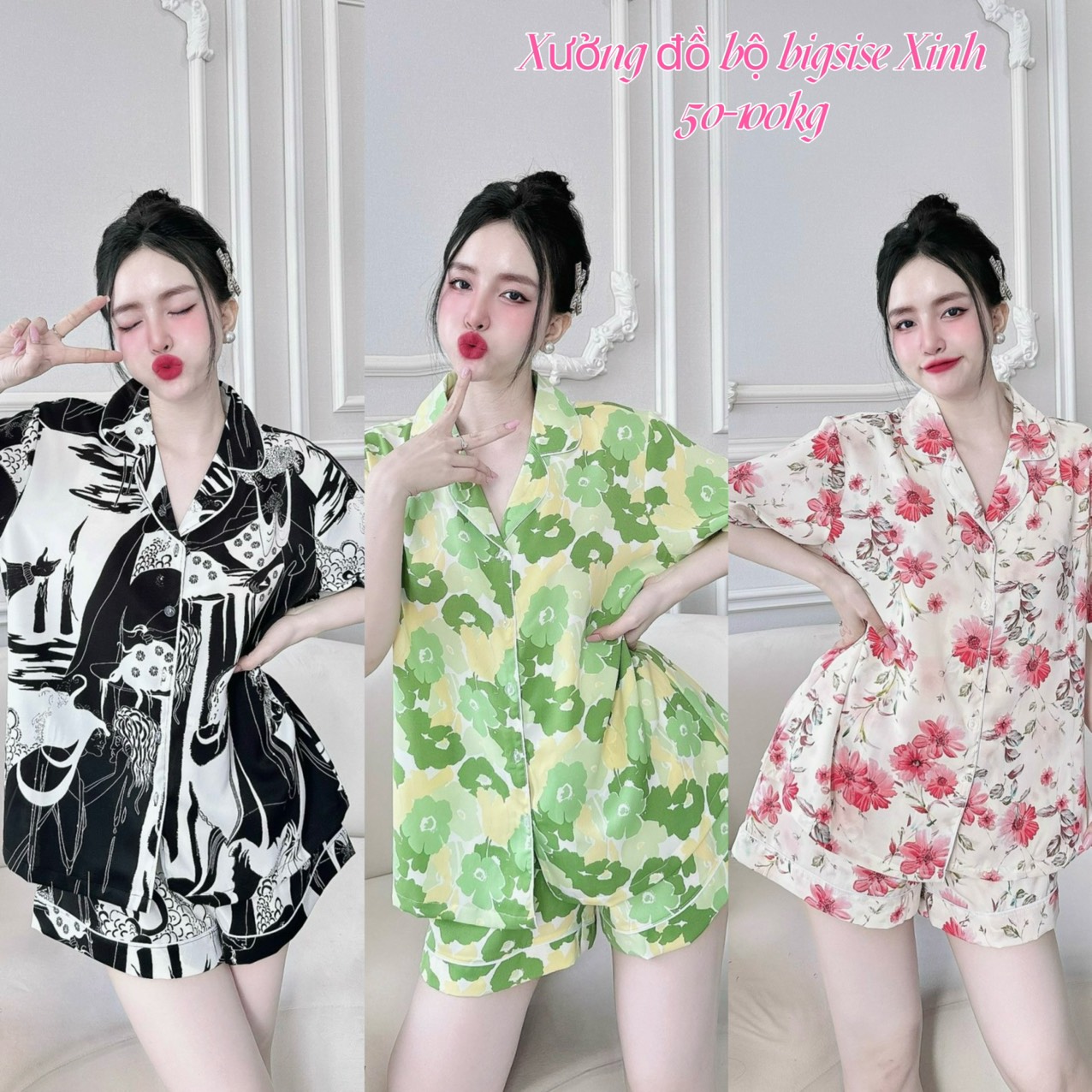 Đồ bộ bigsize đùi đồ mặc nhà cho nữ 50-110kg lụa mango cao cấp mềm mịn